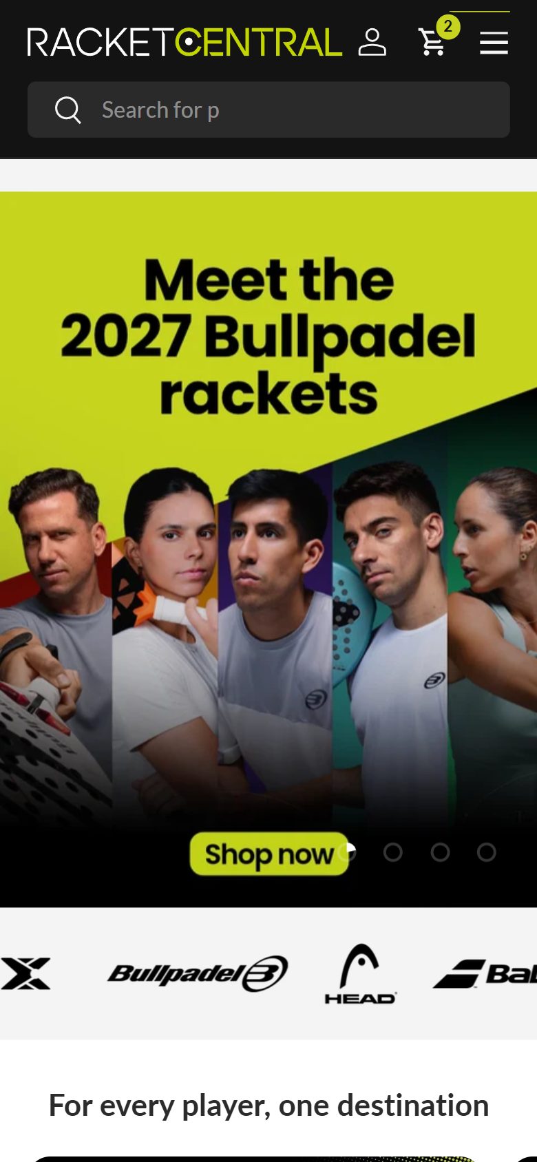 Home de Racket Central en el celular