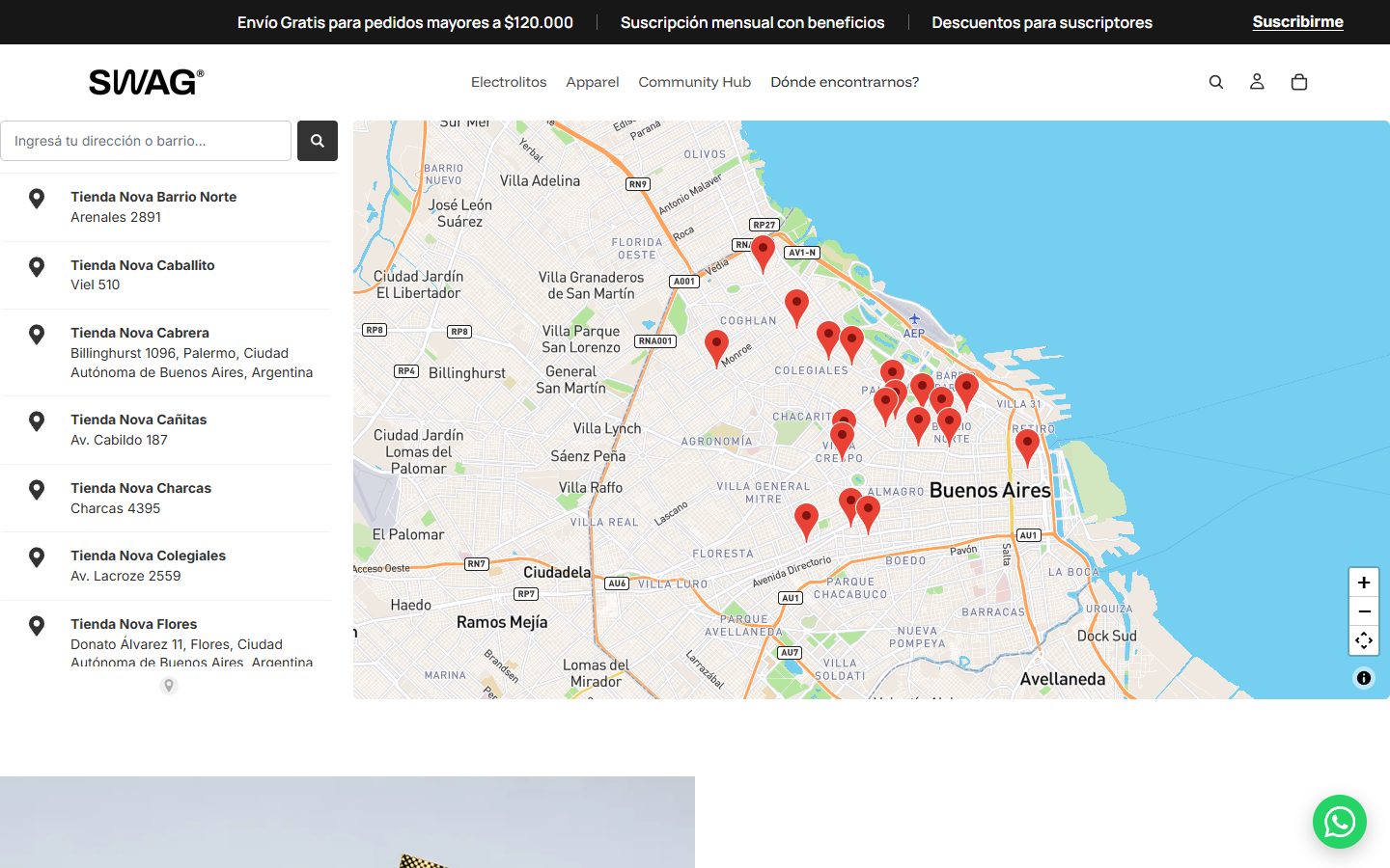 Mapa de puntos de venta de Swag